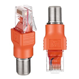 Alrhso Coax to Ethernet Adapter 2PCS F-Type Female to RJ45 Male Coaxial Converter, Orange F Female-to-RJ45 Male Ethernet Adapter, Coax-Straight Connector Coaxial Coupler Coax Straight Connector