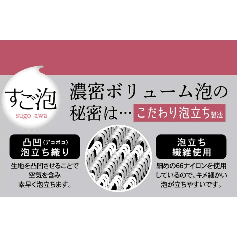 Towa Sangyo Body Towel, Sugofoam, 4 Nylon Towels, Soft, Pink,