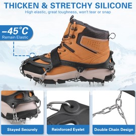 Crampons Ice Shoe Claws Shoe Crampons with 19 Stainless Steel Teeth Spikes, Ice Spikes, Snow Chain, Grödel and Spikes for Mountain Shoes, Climbing, Mountaineering, Trekking, Winter, Outdoor(M)