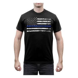 Rothco Thin Blue Line T-Shirt (US, Alpha, XX-Large, Regular, Regular, Black)