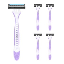 Maquinillas de afeitar desechables para mujer (paquete de 4), maquinillas de afeitar para mujer, 3 cuchillas y banda lubricante de aloe para piel sensible, maquinillas de afeitar para bikini pa