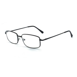 EYE ZOOM Extra Wide Rectangular Metal Reading Glasses for Men and Women (Black, +3.00)