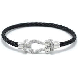 Men's Women's Stainless Steel Zirconia Horseshoe Bangle Lucky Lucky Bracelet Simple Fashion Accessory, Titanium, Cubic Zirconia