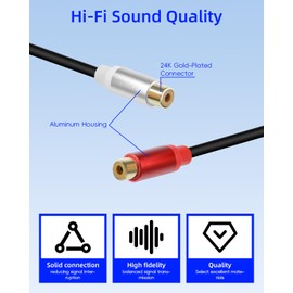 GELRHONR 2Pack RCA Splitter, 1 Female to 2 Female RCA Y Splitter Adapter Cable for Subwoofers, Home theaters, Speakers, HDTVs and More 30cm (F to 2 F Black)