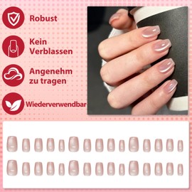 MrCuvaryas Press on Nails - 24 Pieces Square Pink Cat Eyes Ballerina, Nails for Sticking Short, Short Artificial Fingernails for Sticking Acrylic Full Cover for Women Nail Art (Pink, 12 Sizes)