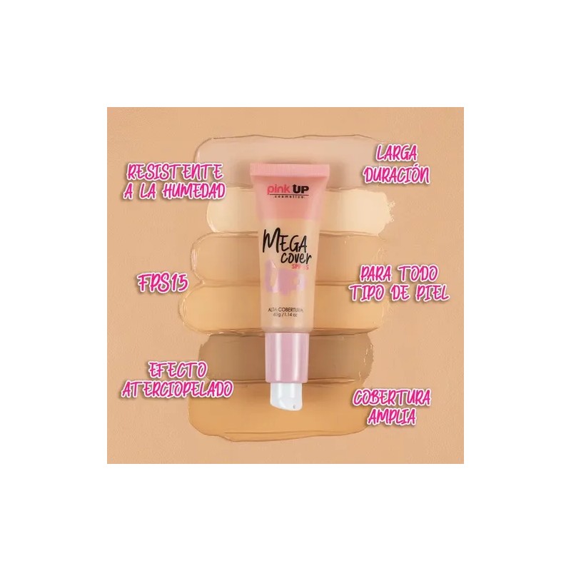 Base Líquida De Maquillaje Mega Cover Pink Up Original