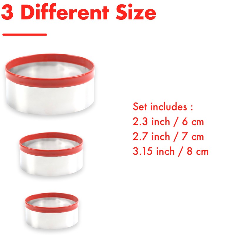 3 Pcs Round Cookie Cutters - Circle Biscuit Cutter for