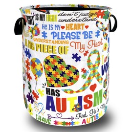 Autism Awareness Ribbon Laundry Hamper Oxford Cloth Funny Autism Laundry Basket With Handle Portable Clothes Storage Basket Foldable Laundry Bag 18.9"x16.5" For Laundry Room/Bedroom/Bathrooms
