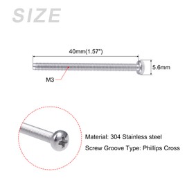 METALLIXITY 30pcs Machine Screws (M3x40mm) Phillips Cross Pan Bolts 304 Stainless Steel Furniture Mounting Mechanical Fasteners for Office Equipment