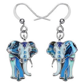 Enamel Alloy Jungle Elephant Earrings Dangle Stud French Clip Fashion Jewelry For Women Girls Charm Gift (Blue)