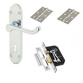 Haven Heritage Door Handle Set Polished Chrome Epsom Style, Victorian Scroll, 2.5" Mortice Lock and Handle, Includes Hinges, Secure Door Lock System - 1 Complete Set