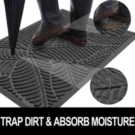 Colorxy Waterproof Doormat, Sturdy Natural Rubber Front Indoor Mat, Non Slip Low Profile Indoor Outdoor Door Mats, Stain and Fade Resistant Floor Mat, Easy Clean Patio Entry Mat, 30''x17'', Light Grey