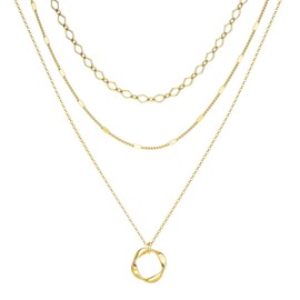 Comforso Layered Gold Necklaces for Women, 14K Real Gold Plated Stackable Necklace Set with Pendant Trendy Layered Gold Jewelry Gift Set Stackable Gold Chain Necklaces Jewelry Gifts for Her (3)