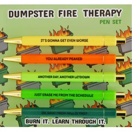 virsomier Dumpster Fire Therapy Pen Set - 5 Pack Sarcastic Pens with Funny Quotes, Unique Gifts for Coworkers, Friends, Humorous Office Supplies, Black Ink,Medium Nib 1.0mm (DUMPSTER FIRE THERAPY)