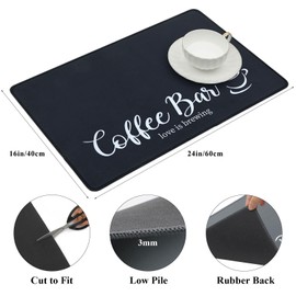 SHACOS Large Coffee Mat 2-Pack 16x24 Inch Absorbent Non Slip Coffee Maker Mats for Countertop Coffee Bar Accessories Dish Drying Mat Waterproof Heat Resistant, Black
