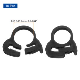 sourcing map 10 Pcs Adjustable Double Snap Grip Hose Clamps Plastic 15.2-16.2 Mm/0.6-0.64 Inches Inner Dia Adjustable Several Ratcheting Tubing Clamp for Home, Black
