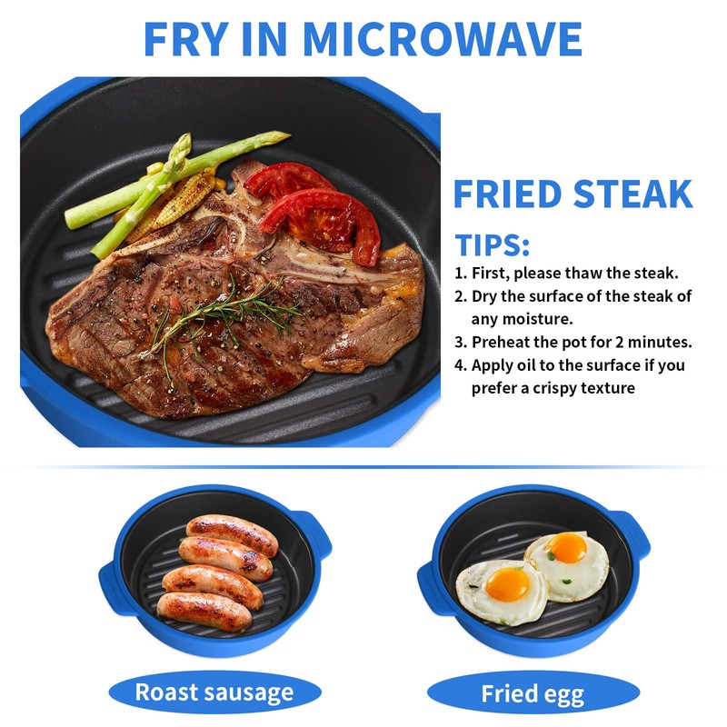 Microwave Grill Pan, Fry Griddle Crisper Pan with Lid for