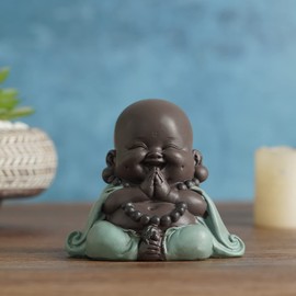 JUJOYBD Small Laughing Buddha, Cute Monk Statue, Ceramic Ornaments Figure, Gift Decoration, Praying Buddha