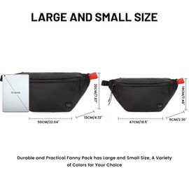 Large Crossbody Fanny Pack for Women Men,Waterproof Waist Bag Pack with Adjustable Strap & 5-Zipper Pockets,Black,Medium