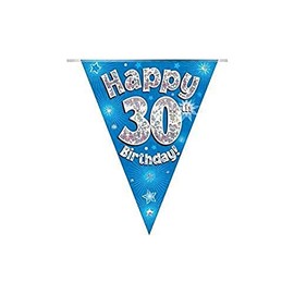 Party Bunting Happy 30th Birthday Blue Holographic 11 flags 3.9m