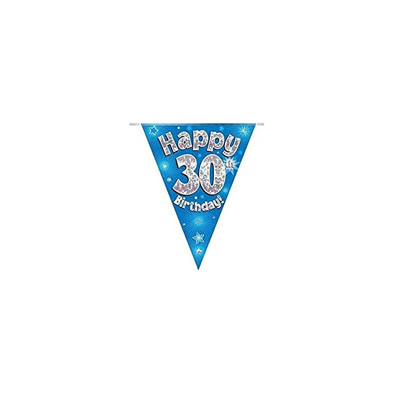 Party Bunting Happy 30th Birthday Blue Holographic 11 flags 3.9m