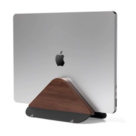 Vinnatsuノートパソコンスタンド 縦置きスタンド 収納 PCホルダー 木製縦型滑り止めで、安定感がありますホルダー デの省スペースMacBook Proと他のノートパソコンにフィット 0.1インチから1.5インチ デスク用垂直ホルダー ブラックウォールナットウッド 重力自動ロックアップライトノートパソコン