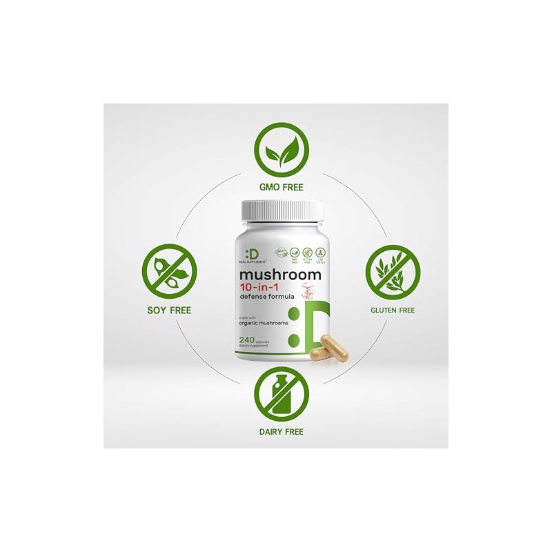 Organic Mushroom Supplement, 8,000mg Per Serving, 240 Veggie Capsules 10