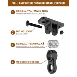 Heavy Duty Porch Swing Hangers Kit, with Screws Bolts for Wooden Sets Playground Porch Patio Yoga Seat Indoor Outdoor Hanging Snap Hooks (8 Pack Black)