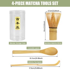 4Pcs Matcha Whisk Set Handmade Matcha Tea Set Natural Matcha Making Kit Reusable Japanese Tea Accessories with Tea Spoon Scoop Bamboo Whisk and Whisk Holder for Tea Lovers Home DIY