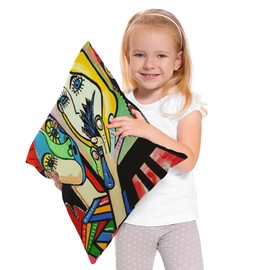 Zaueky Picasso Painting Throw Pillowcase Abstract Nora Beautiful Woman Colorful Bright Cotton Linen Printed Throw Pillow Case for Sofa Couch Chair Bedroom Square 20"X 20" Cushion