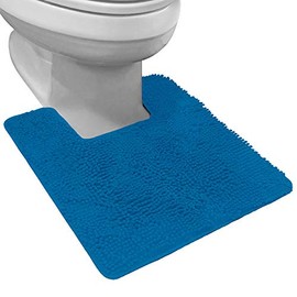 Gorilla Grip Shaggy Chenille Bath Rug Contoured Mat for Base of Toilet, Square U-Shape, Many Colors, 22.5x19.5, Machine Wash and Dry Rugs, Plush Absorbent Bathroom Toilets Contour Mats, Blue