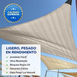 MPQ Mallas Sombra Toldo Raschel 90% - 3x3m Beige - Tipo Isla - Protección UV, Polietileno HDPE Alta Densidad, Perfecto para Jardín, Exteriores, Vela-Resistente al Sol y al Desgaste