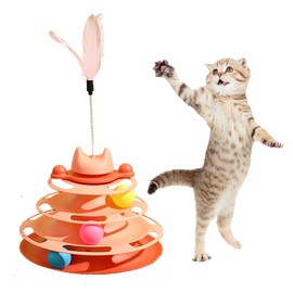 LAYOMI Cat Turntable Toy Four-Layer Cat Carousel Self-Excitement Boredom Teasing Cat Toys Interactive Cat Toys Pet Supplies (Orange)