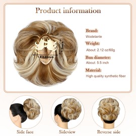 Wodelanle Claw Clip Messy Bun Hair Piece Wavy Hair Bun Curly Messy Bun Hair Piece Synthetic Tousled Updo Hair Extensions Ponytail Scrunchies Hairpieces for Women,Ginger Blonde Mix Bleach Blonde