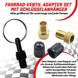 Pitlane Performance® Bicycle Valve Adapter Set; Brass Adapter for Presta Valves; 2 Presta Schrader Adapters + 2 Valve Caps + Keyring for Bicycles, E-Bikes, Scooters (Set of 5)