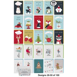 Dessie 100 Unique Modern Christmas Cards with Envelopes and Matching Sealing Stickers. Happy Holiday Cards with Short Greetings Inside. Bulk Christmas Cards Boxed with Envelopes