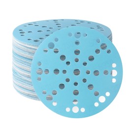 6 Inch 49 Hole Sanding Discs 80 Grit Hook and Loop Sanding Disc Blue Ceramic Sanding Discs Dust-Free Random Orbital Sandpaper for Automotive and Woodworking, 50 Pack