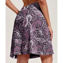 PINSPARK Women's Tennis Skirt, High Waist Golf Skirt with Inner Shorts, Knee-Length Trouser Skirt, Sports Skirt with Pockets, Hiking, Running, Cycling, Purple Paisley, S
