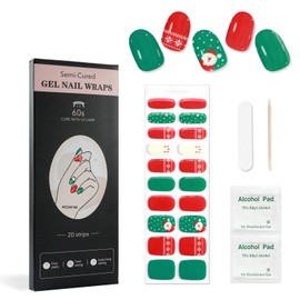 XEAOHESY 1 Sheet 20pcs Christmas Semi Cured Gel Nail Strips, Sticky and Not Easy to Fall Off, Softer and More Fitting, Waterproof and Long-Lasting, Needs to Be Cured with a Lamp(Regular Design 1)