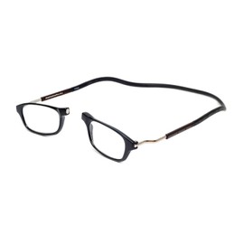 Calabria Snap Front Click Puente Magnético Gafas de Lectura +2.00 Negro Plata Hombres Mujeres Alrededor del Cuello Colgante Lector Gafas