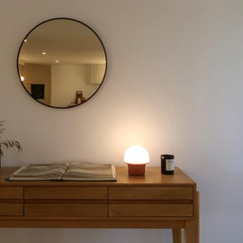 Brightech Portobello Cordless LED Touch Table Lamp - Small Dimmable Outdoor Mushroom Light for Camping & Side Tables - Modern Rechargeable Portable Bedside Light for Desk Bedroom, Nightstand - Red