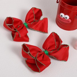 2pcs 5.5" Hair Bows for Girls Solid Stain Grosgrain Ribbon Alligator Clips Barrettes Hair Pins Big Handmade Hair Decor Accessories for Teen Toddler Girls Kids Women Set Red