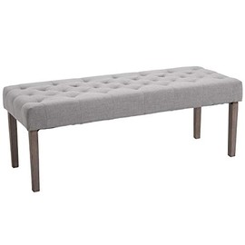 HOMCOM Simple Tufted Upholstered Ottoman Accent Bench with Soft Comfortable Cushion & Fashionable Modern Design, Grey