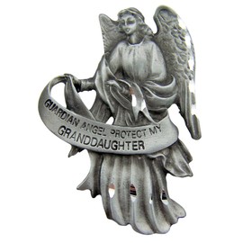 WJ Hirten Pewter Guardian Angel Visor Clip, 2 1/2 Inch - Protect My Granddaughter