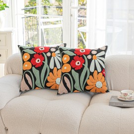YIcabinet Pack of 2 Throw Pillow Covers,Colorful Flowers Embroidered Pillow Case Soft Decorative Pillowcases for Home Sofa Couch 18x18 Inch