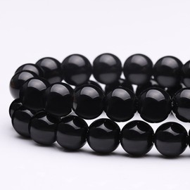 Youngbling Natural Gemstone Beads for Jewelry Making,8mm Black Onyx Polished Round Smooth Stone Beads,Genuine Real Stone Beads for Bracelet Necklace 15 Inch(Black Onyx,8mm)