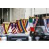 Rear view mirror car flags Brazil and USA Brazilian unity
