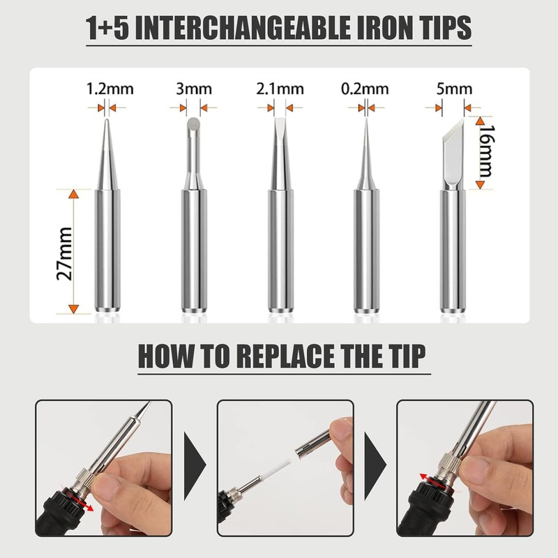 Soldering Iron Kit, 60W Soldering Iron with 5pc Interchangeable Tips,