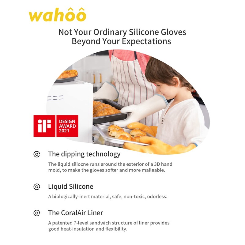 wahoo Professional Liquid Silicone Oven Mitts Gloves, Heat Resistant Gloves