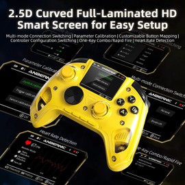 Cintwor RG G01 Interactive Screen Wireless Gaming Controller for Steam/PC/Switch/Linux/Android/iOS, 2.4G Wireless Bluetooth Controller with Screen, Heart Rate Monitor, Hall Effect Triggers (Yellow)